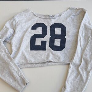 Brandy Melville Gray Long Sleeve Tee with Navy Print